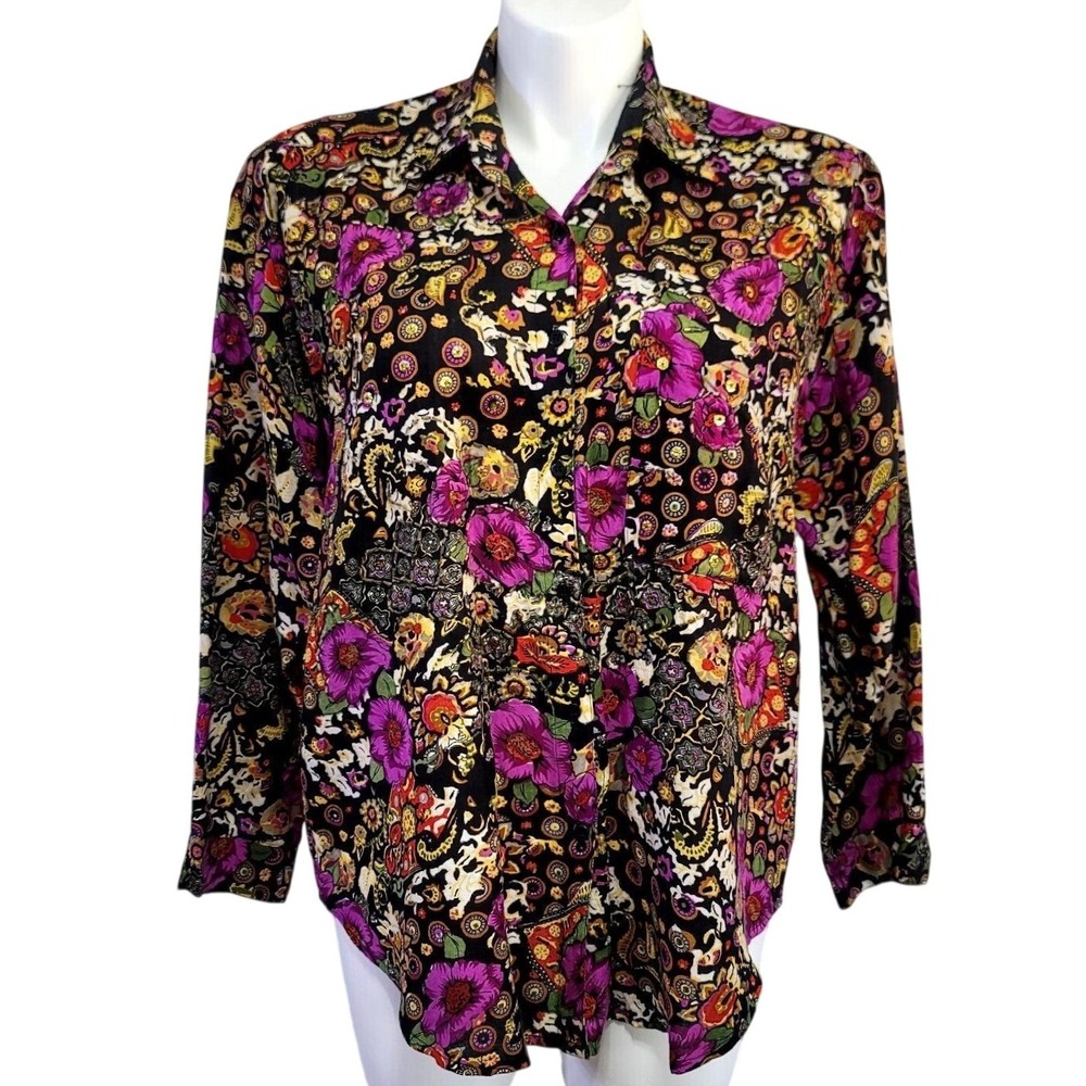 Talk America Sportswear 90s‎ Floral Paisley Beaded Rayon Button Down Shirt 18/20